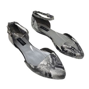 Ciliberti Flats Size 39 US 8.5 Ankle Strap Snake Animal Print Black Silver Gray